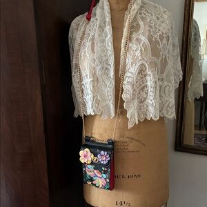 Vendula of London Elegant Black Floral Crossbody Bag